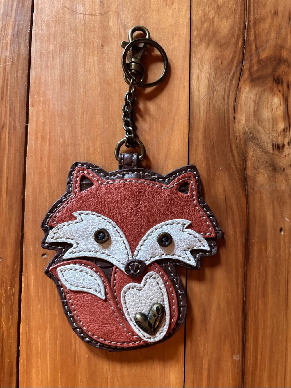 Fox Keychain Bag Charm - Brown/White Faux Leather